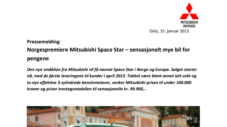 Norgespremiere Mitsubishi Space Star – sensasjonelt mye bil for pengene