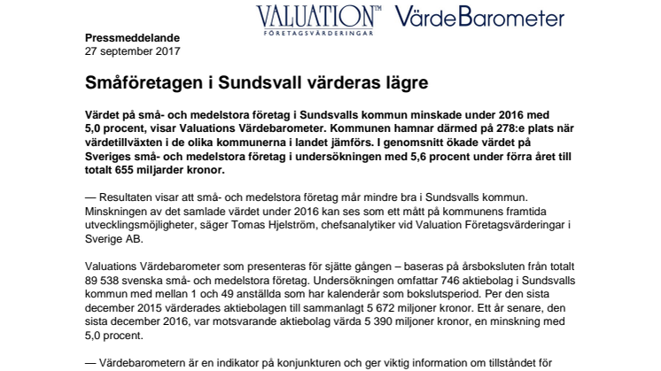 Värdebarometern 2017 Sundsvalls kommun