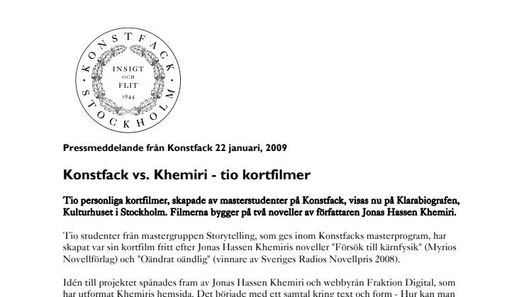 Konstfack vs. Khemiri - tio kortfilmer