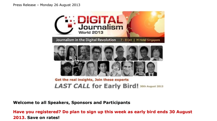 Digital Journalism World 2013 - LAST CALL for Early Bird!