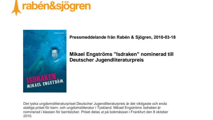 Mikael Engströms "Isdraken" nominerad till Deutscher Jugendliteraturpreis 