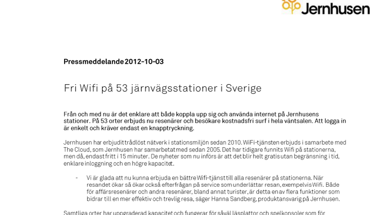 Gratis Wifi på 53 järnvägsstationer i Sverige