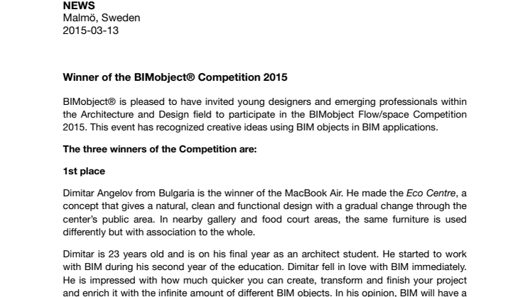 Winner of the BIMobject® Competition 2015