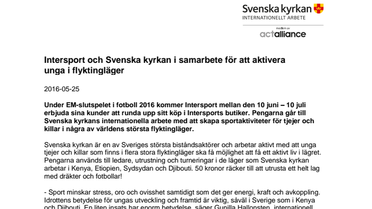 Intersport och Svenska kyrkan i samarbete för att aktivera unga i flyktingläger