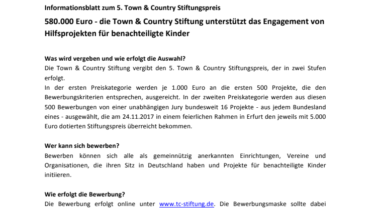 Infoblatt zum Town & Country Stiftungspreis 2017