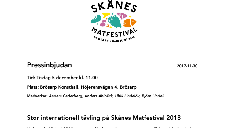 Pressinbjudan - Stor internationell tävling på Skånes Matfestival 2018
