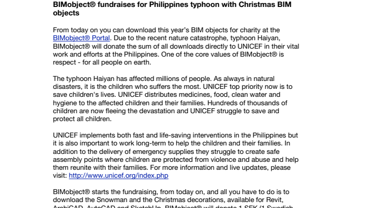 BIMobject® fundraises for Philippines typhoon with Christmas BIM objects