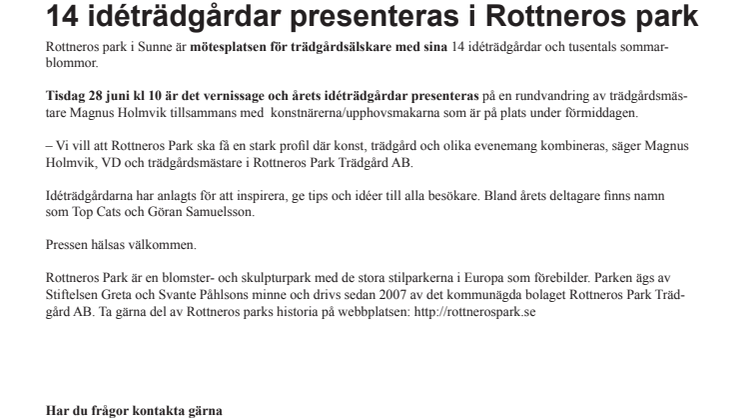 14 idéträdgårdar presenteras i Rottneros park