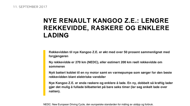  NYE RENAULT KANGOO Z.E.: LENGRE REKKEVIDDE, RASKERE OG ENKLERE LADING