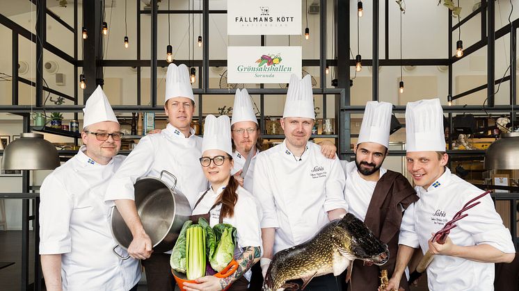 Team Sabis med Roger Carlsson, Marcus Ekman (driftschef Sabis restauranger), Verena Kemena, Fred Wilhelmson, Andreas Österberg, Chris Karipidis och Jens Paulsson. Till vardags köksmästare och kockar på Sabis restauranger och hotell.