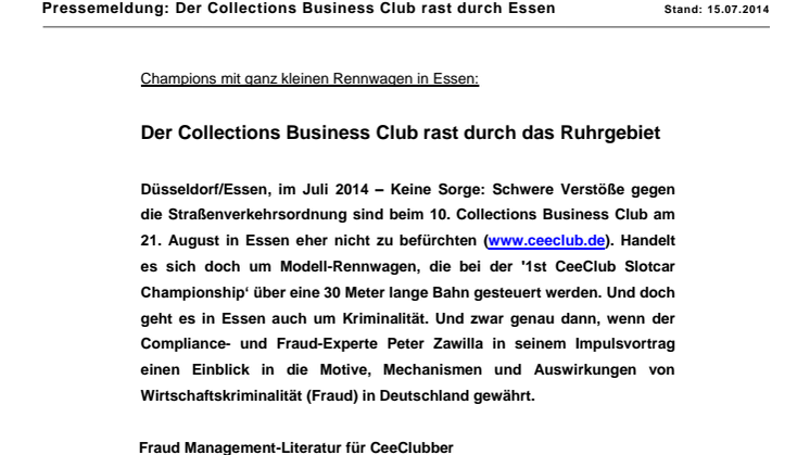Champions mit ganz kleinen Rennwagen in Essen: Der Collections Business Club rast durch das Ruhrgebiet
