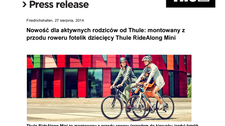 Nowość dla aktywnych rodziców od Thule: montowany z przodu roweru fotelik dziecięcy Thule RideAlong Mini