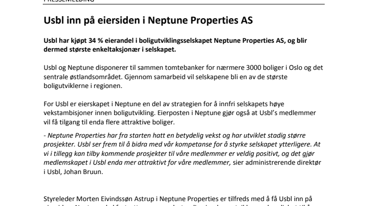 Usbl inn på eiersiden i Neptune Properties AS
