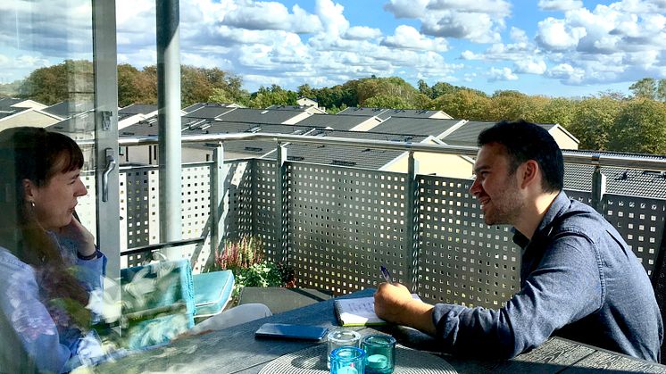 Ellen McKnight and Luke Mintz on Ellen's balcony.