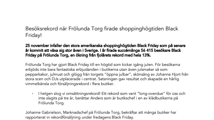 Besöksrekord när Frölunda Torg firade shoppinghögtiden Black Friday!  