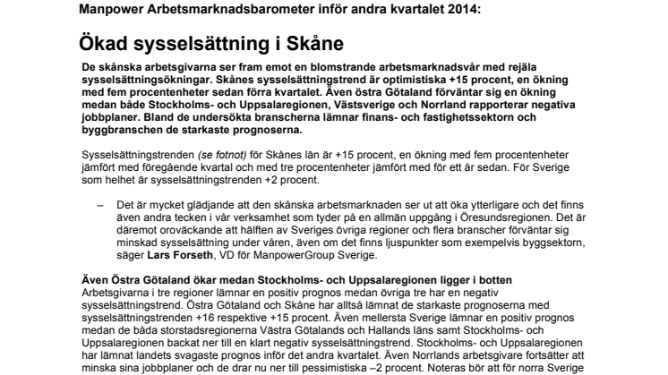 Ökad sysselsättning i Skåne