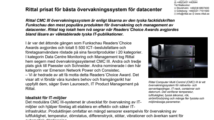 Rittal prisat för bästa övervakningssystem för datacenter
