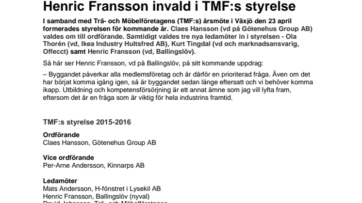 Henric Fransson invald i TMF:s styrelse