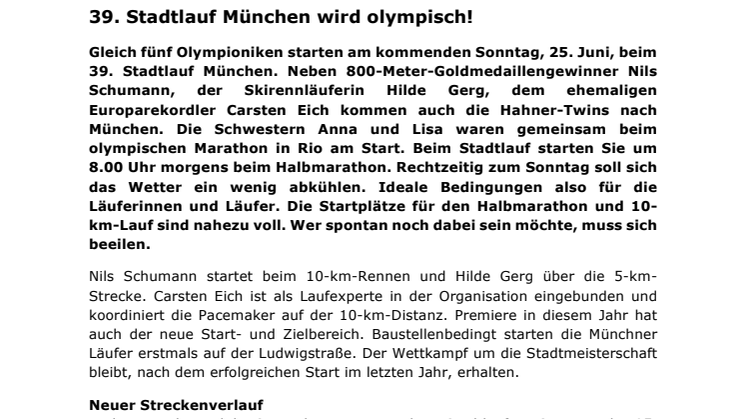 39. Stadtlauf München wird olympisch!