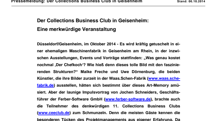 Der Collections Business Club in Geisenheim:  Eine merkwürdige Veranstaltung