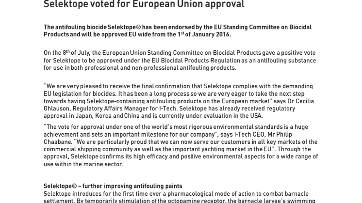  Selektope voted for European Union approval