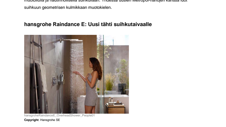 hansgrohe Raindance E: Uusi tähti suihkutaivaalle