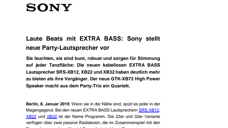 Laute Beats mit EXTRA BASS: Sony stellt neue Party-Lautsprecher vor