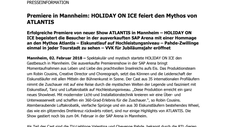 Premiere in Mannheim: HOLIDAY ON ICE feiert den Mythos von ATLANTIS