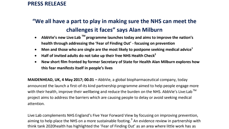 “We all have a part to play in making sure the NHS can meet the challenges it faces” says Alan Milburn