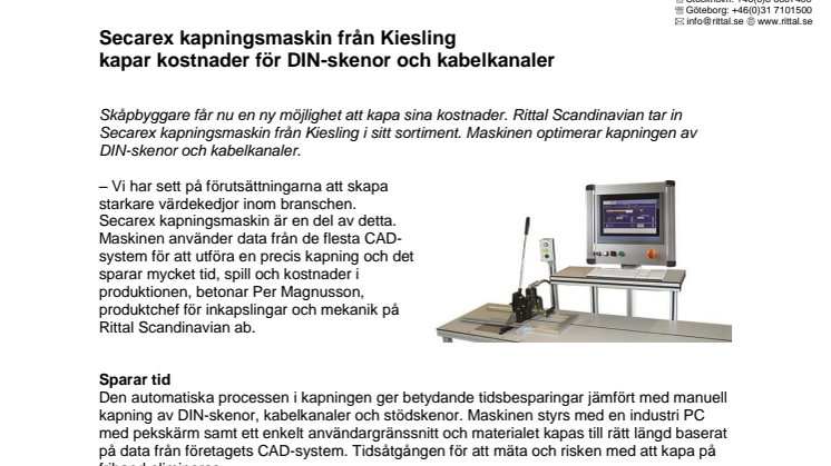 Secarex kapningsmaskin från Kiesling kapar kostnader för DIN-skenor och kabelkanaler