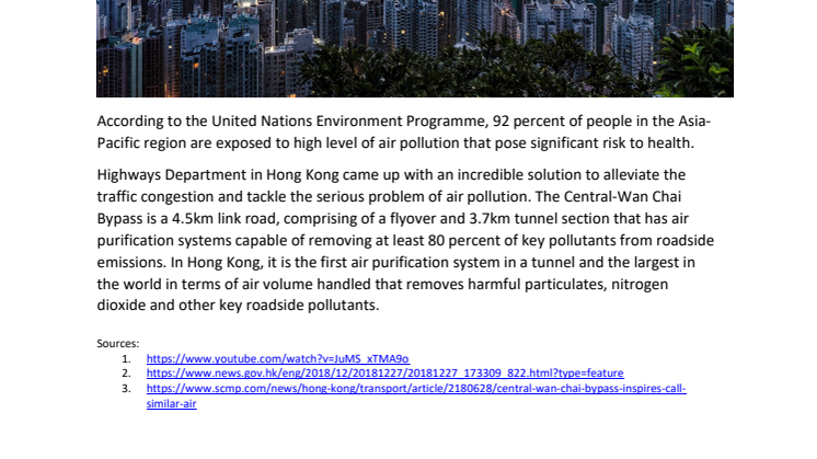How Camfil is preventing street level pollution by removing nitrogen dioxide in Hong Kong tunnel 
