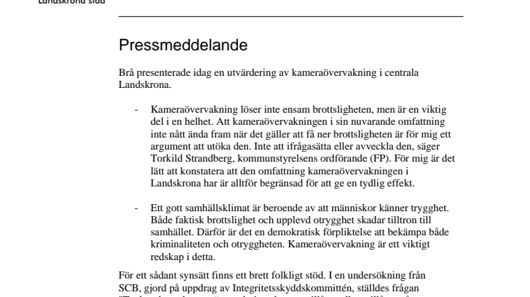 BRÅ-utvärdering av kameraövervakning i Landskrona presenterad