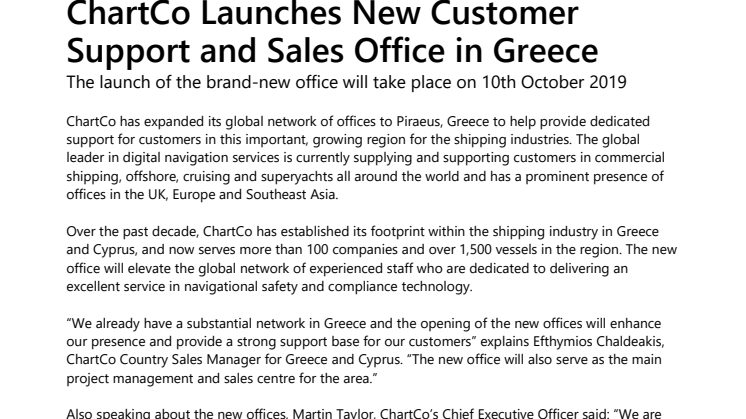 ChartCo Launches New Customer Support and Sales Office in Greece