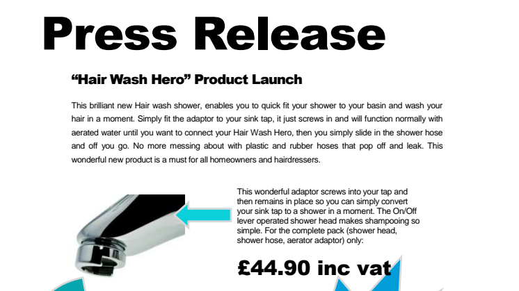 Hair Wash Hero, Connect your shower hose to your sink tap in moments New Product Launch