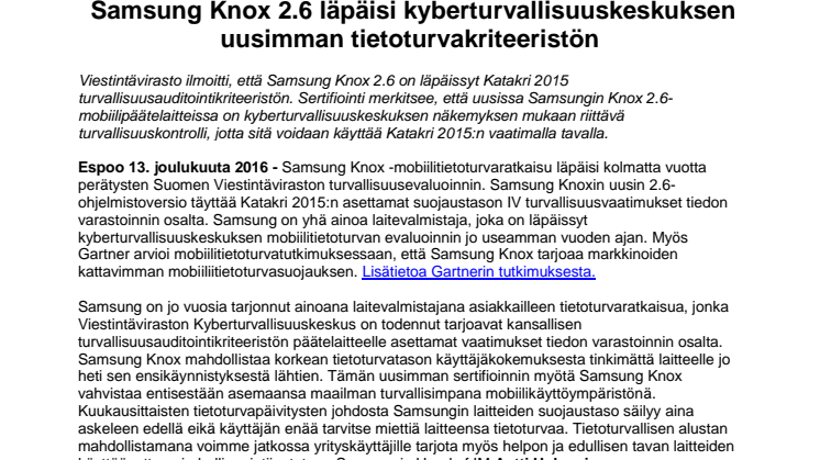  Samsung Knox 2.6 läpäisi kyberturvallisuuskeskuksen uusimman tietoturvakriteeristön