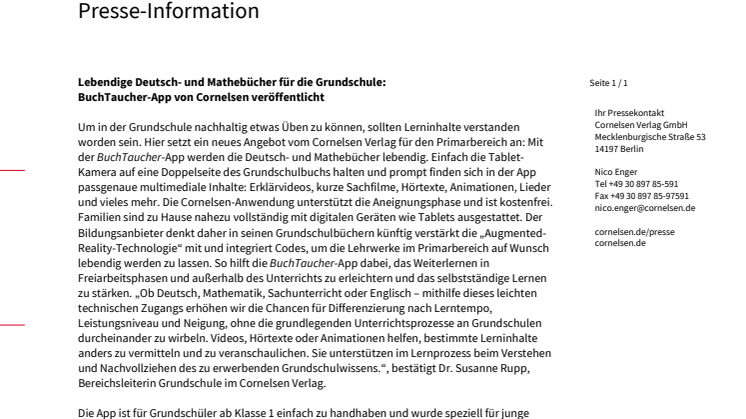 Lebendige Deutsch- und Mathebücher für die Grundschule: BuchTaucher-App von Cornelsen veröffentlicht