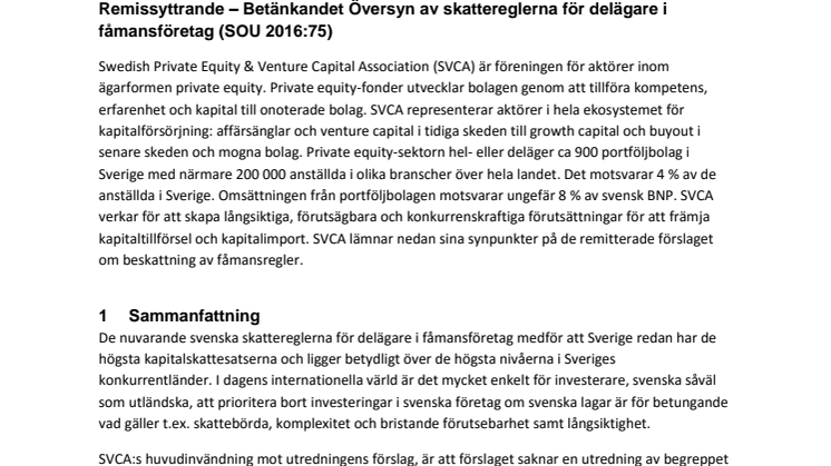 Betänkandet Översyn av skattereglerna för delägare i fåmansföretag (SOU 2016:75)