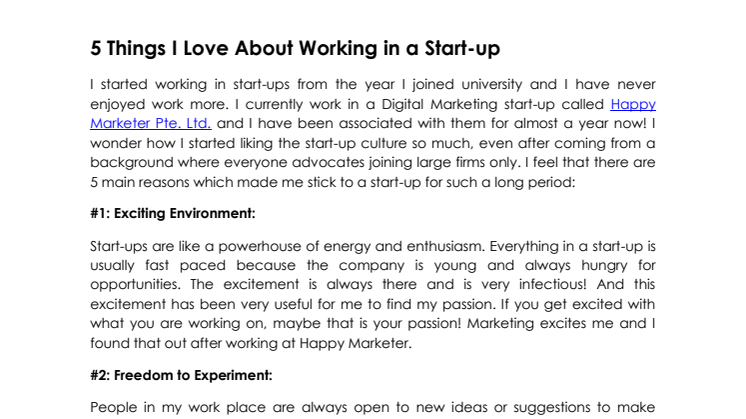 5 Things I Love About Working in a Start-up