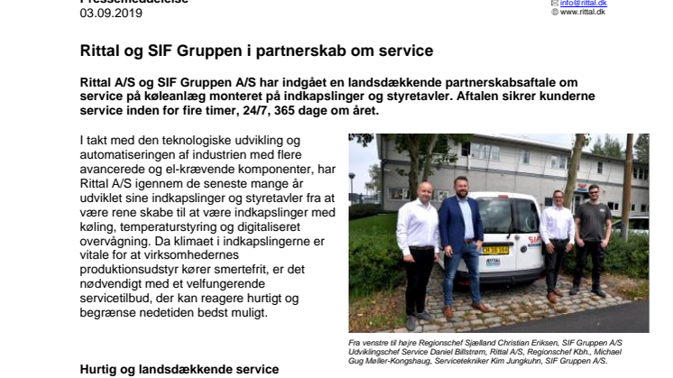 Rittal og SIF Gruppen i partnerskab om service