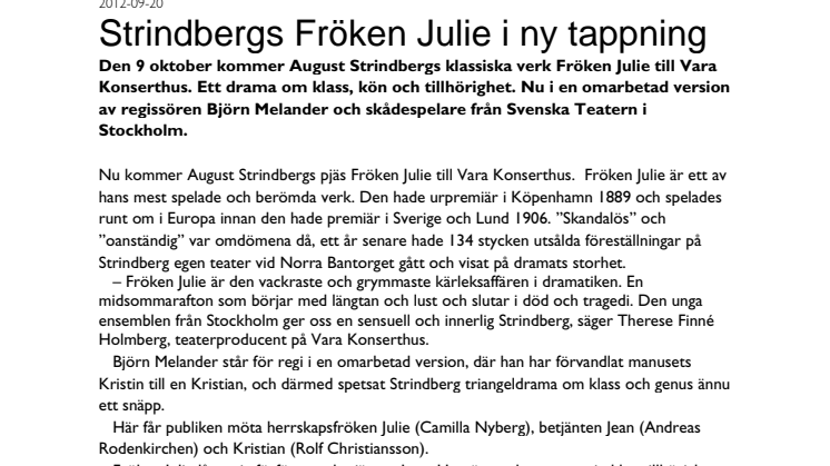 Strindbergs Fröken Julie i ny tappning