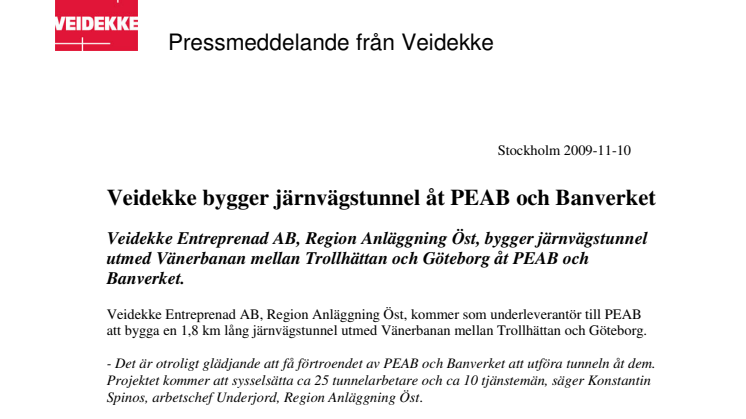 Veidekke bygger järnvägstunnel åt PEAB och Banverket