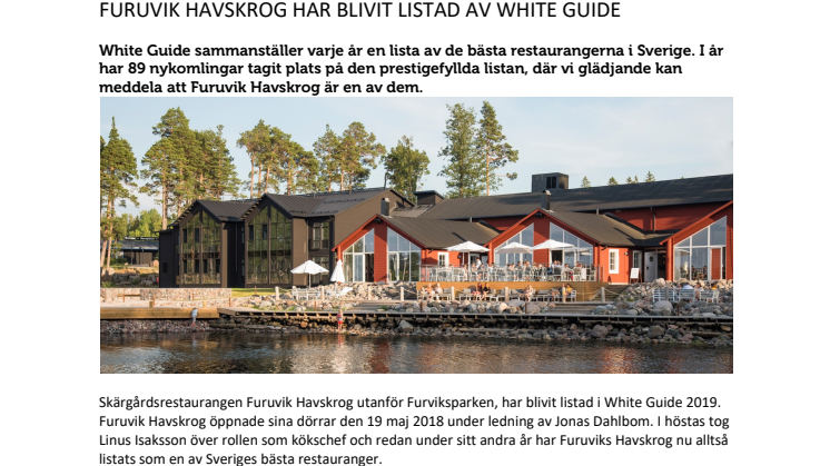 Furuvik Havskrog har blivit listad av White Guide