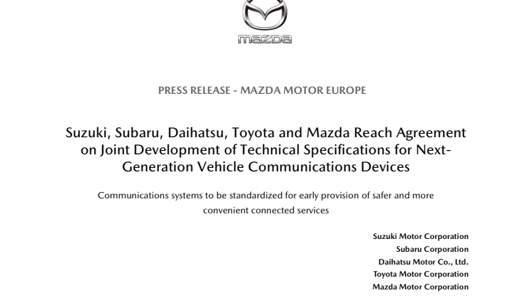 Mazda del af aftale om fælles udvikling af basis for næste generations kommunikationsenheder i biler