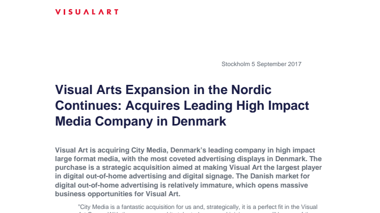 Visual Art acquires leading high impact media company in Denmark