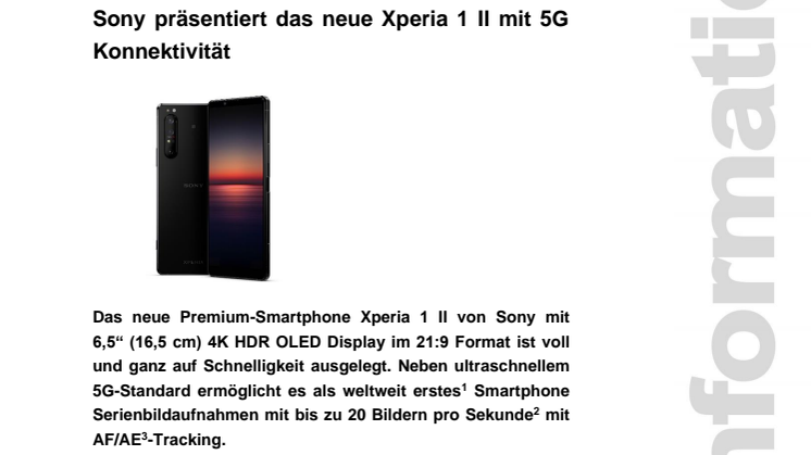 Sony präsentiert das neue Xperia 1 II mit 5G Konnektivität
