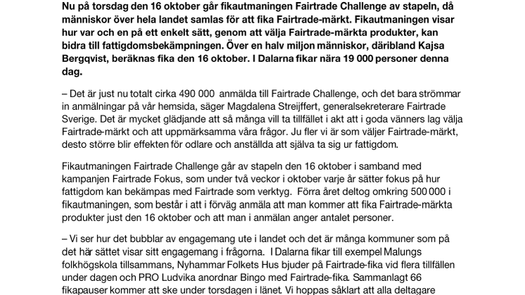 Nära 19 000 fikar Fairtrade i Dalarna på torsdag