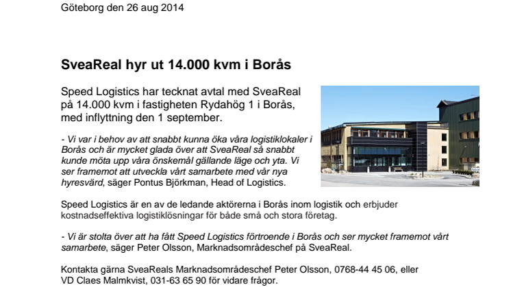 SveaReal hyr ut 14.000 kvm i Borås