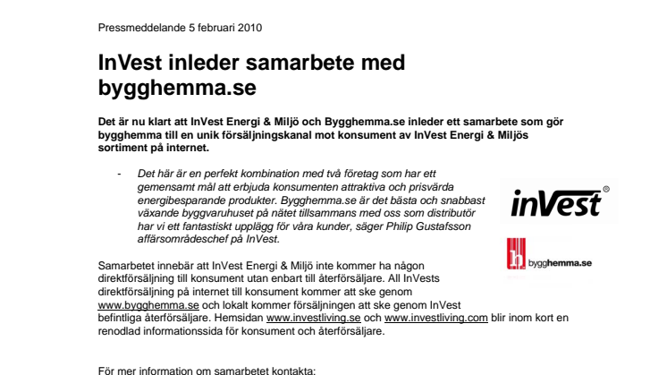 InVest Energi & Miljö inleder samarbete med bygghemma.se