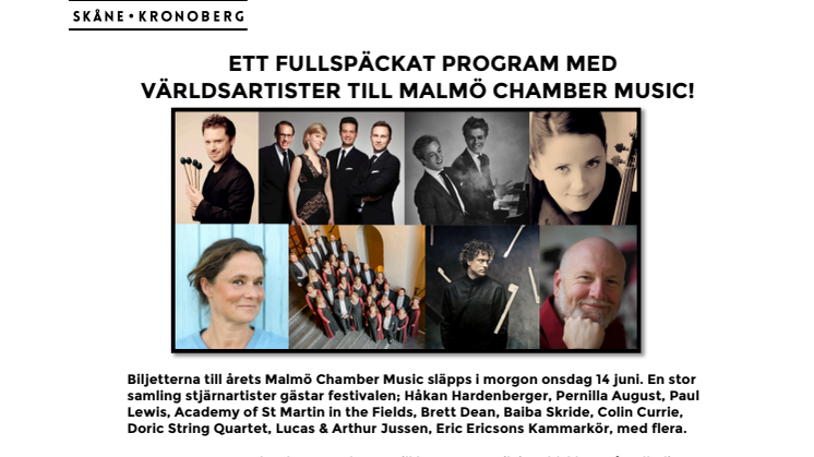 Ett fullspäckat program med världsartister till Malmö Chamber Music
