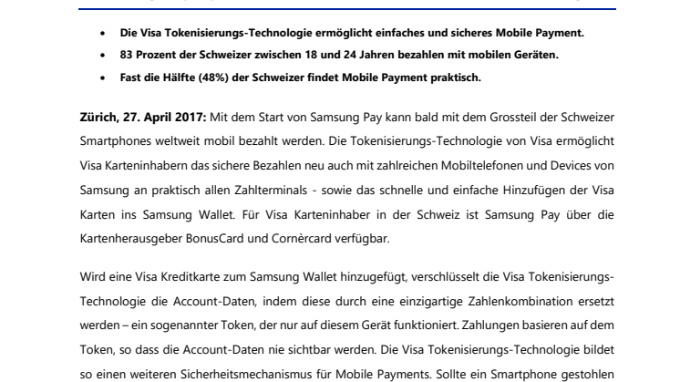 Samsung Pay – jetzt für Schweizer Visa Karteninhaber verfügbar
